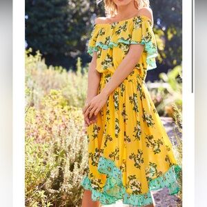 Hooked on a Feeling Dress Size M by Matilda Jane Yellow Floral Off-Shoulder XL